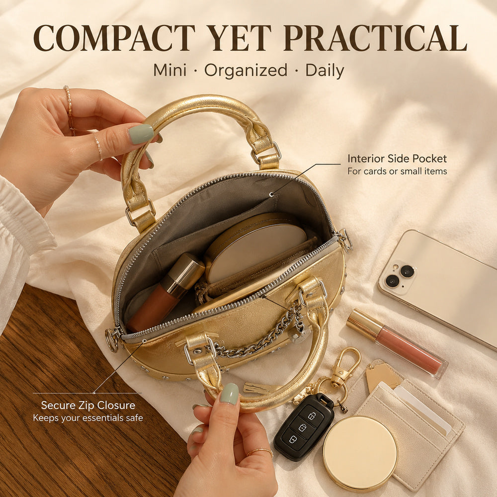 The Aurelia Mini – Metallic Charm Satchel