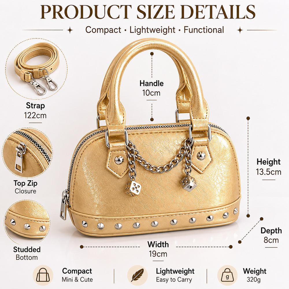 The Aurelia Mini – Metallic Charm Satchel